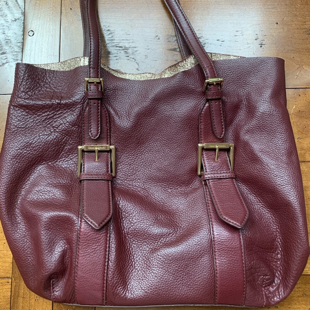 Isaac Mizrahi Cranberry Bag with Gold Buckles